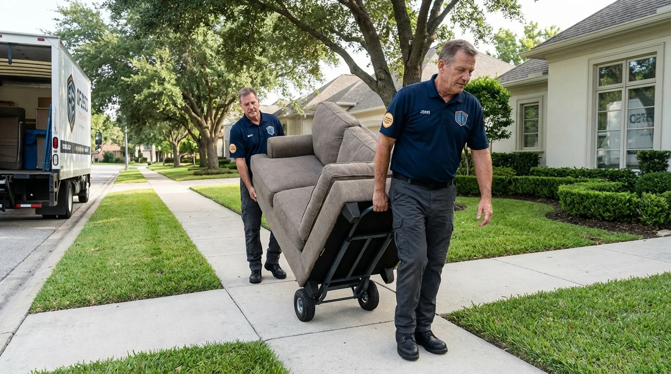 Local residential moving crew loading furniture in Carrizo Springs, TX